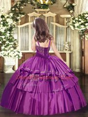 Straps Sleeveless Lace Up Pageant Gowns Blue Organza