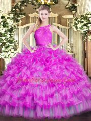 Scoop Sleeveless Organza 15 Quinceanera Dress Ruffled Layers Zipper