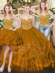 Brown Sweetheart Lace Up Beading and Ruffles Quinceanera Dress Sleeveless
