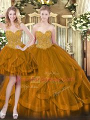Brown Sweetheart Lace Up Beading and Ruffles Quinceanera Dress Sleeveless