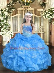 Baby Blue Sleeveless Beading and Ruffled Layers Floor Length Kids Formal Wear