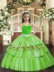 Excellent Sleeveless Appliques and Ruffled Layers Floor Length Child Pageant Dress