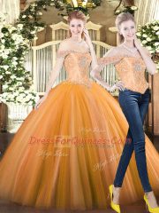 Colorful Beading Quinceanera Dresses Orange Red Lace Up Sleeveless Floor Length