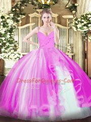 Tulle Sleeveless Floor Length Quinceanera Gown and Ruffles
