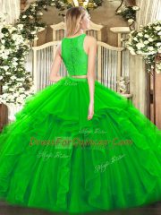 Elegant Yellow Green Sleeveless Tulle Zipper Ball Gown Prom Dress for Military Ball and Sweet 16 and Quinceanera