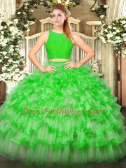 Colorful Floor Length Green Quinceanera Dress Scoop Sleeveless Zipper