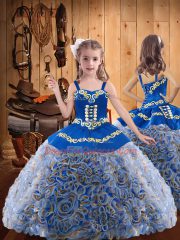 Sleeveless Embroidery and Ruffles Lace Up Little Girl Pageant Gowns