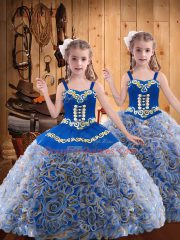 Sleeveless Embroidery and Ruffles Lace Up Little Girl Pageant Gowns