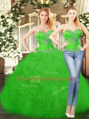 Top Selling Green Sleeveless Organza Lace Up 15th Birthday Dress for Military Ball and Sweet 16 and Quinceanera