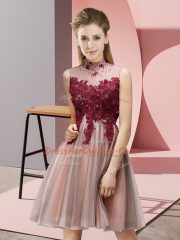 Fashion Peach Empire Appliques Damas Dress Lace Up Tulle Sleeveless Knee Length