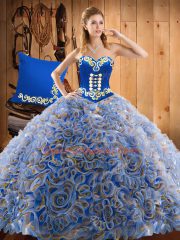 Free and Easy Embroidery Sweet 16 Dresses Multi-color Lace Up Sleeveless With Train Sweep Train