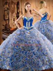 Free and Easy Embroidery Sweet 16 Dresses Multi-color Lace Up Sleeveless With Train Sweep Train