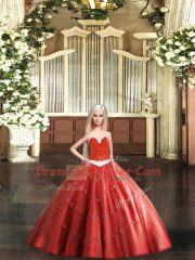 Eye-catching Red Ball Gowns Beading 15th Birthday Dress Lace Up Tulle Sleeveless Floor Length