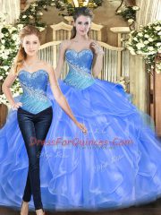 Excellent Lavender Quinceanera Dress Military Ball and Sweet 16 and Quinceanera with Beading and Ruffles Sweetheart Sleeveless Lace Up