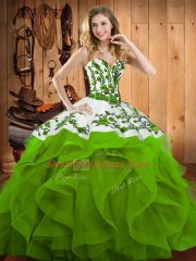 Amazing Lace Up Sweetheart Embroidery and Ruffles Quinceanera Gowns Satin and Organza Sleeveless