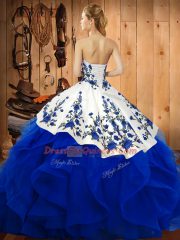 Amazing Lace Up Sweetheart Embroidery and Ruffles Quinceanera Gowns Satin and Organza Sleeveless