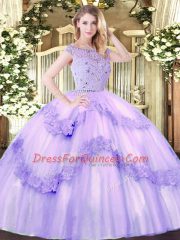 Lavender Bateau Zipper Beading and Appliques Vestidos de Quinceanera Sleeveless
