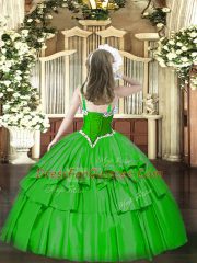 Hot Pink Ball Gowns Beading and Ruffled Layers Kids Pageant Dress Lace Up Organza Sleeveless Floor Length