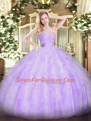 Beading and Ruffles Vestidos de Quinceanera Lavender Lace Up Sleeveless Floor Length