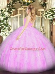 Beading and Ruffles Vestidos de Quinceanera Lavender Lace Up Sleeveless Floor Length