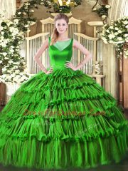 Gorgeous Green Scoop Neckline Beading and Ruffled Layers Quinceanera Dress Sleeveless Side Zipper