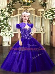 Sleeveless Floor Length Beading Lace Up Pageant Dress for Teens with Purple