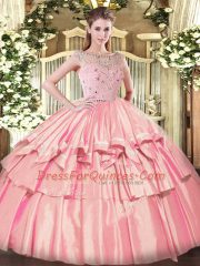 Dramatic Sleeveless Beading and Ruffled Layers Zipper Quinceanera Dresses