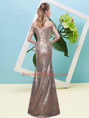 Affordable Off The Shoulder Short Sleeves Zipper Prom Dresses Sequined
