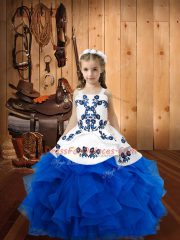 Organza Sleeveless Floor Length Little Girls Pageant Gowns and Embroidery and Ruffles