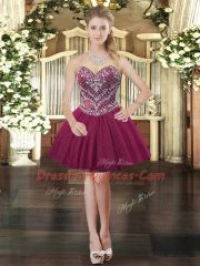 Spectacular Floor Length Fuchsia Sweet 16 Dresses Tulle Sleeveless Beading