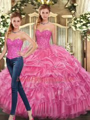Lovely Sleeveless Beading and Ruffles Lace Up Ball Gown Prom Dress
