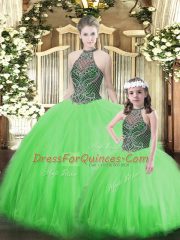 Green Sleeveless Beading Floor Length Quinceanera Gowns