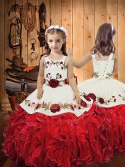Red Sleeveless Organza Lace Up Girls Pageant Dresses for Sweet 16 and Quinceanera