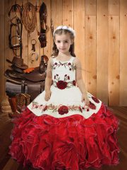 Red Sleeveless Organza Lace Up Girls Pageant Dresses for Sweet 16 and Quinceanera