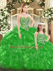 Green Lace Up Sweetheart Beading and Ruffles and Bowknot Quinceanera Dress Tulle Sleeveless