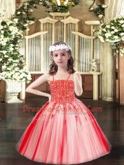 Excellent Coral Red Spaghetti Straps Neckline Beading Kids Formal Wear Sleeveless Lace Up