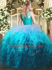Fantastic Multi-color Tulle Zipper Scoop Sleeveless Floor Length 15th Birthday Dress Beading and Ruffles