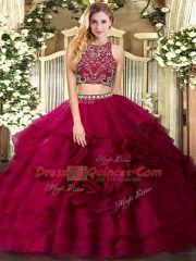 Best Fuchsia Sleeveless Floor Length Beading and Ruffled Layers Zipper Quinceanera Dresses