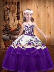 Latest Sleeveless Lace Up Floor Length Embroidery Kids Formal Wear