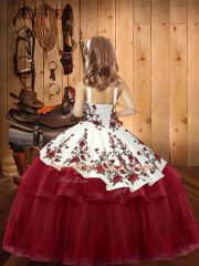 Latest Sleeveless Lace Up Floor Length Embroidery Kids Formal Wear