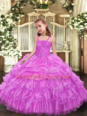 Straps Sleeveless Pageant Dress Wholesale Floor Length Beading and Ruffled Layers and Pick Ups Lilac Organza
