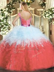 Floor Length Zipper 15 Quinceanera Dress Multi-color for Military Ball and Sweet 16 and Quinceanera with Ruffles