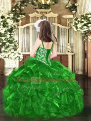 High End Floor Length Ball Gowns Sleeveless Green Little Girls Pageant Gowns Lace Up