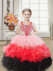 Trendy Sleeveless Floor Length Beading and Ruffles Lace Up Pageant Dress for Womens with Multi-color