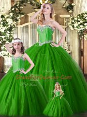 Adorable Sweetheart Sleeveless Lace Up Sweet 16 Quinceanera Dress Green Tulle