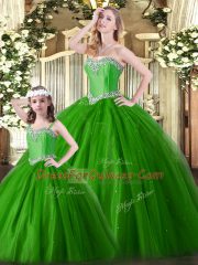 Adorable Sweetheart Sleeveless Lace Up Sweet 16 Quinceanera Dress Green Tulle
