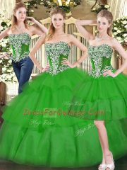 Enchanting Green Sleeveless Organza Lace Up 15th Birthday Dress for Military Ball and Sweet 16 and Quinceanera