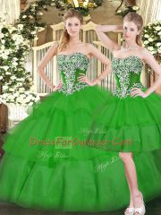 Enchanting Green Sleeveless Organza Lace Up 15th Birthday Dress for Military Ball and Sweet 16 and Quinceanera