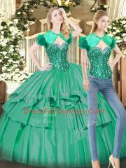 Floor Length Turquoise Ball Gown Prom Dress Sweetheart Sleeveless Lace Up