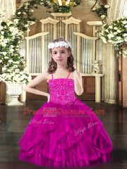 Best Spaghetti Straps Sleeveless Tulle Little Girls Pageant Dress Beading and Ruffles Lace Up